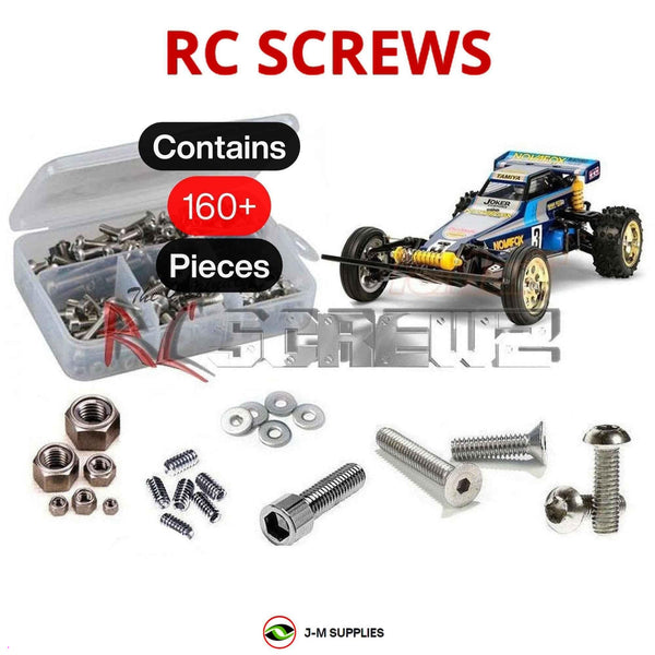Representative image of an RCScrewZ stainless steel screw kit for Tamiya Novafox 1/10 Electric 2WD Off-Road Buggy (58577); exact kit contents vary by RC model.