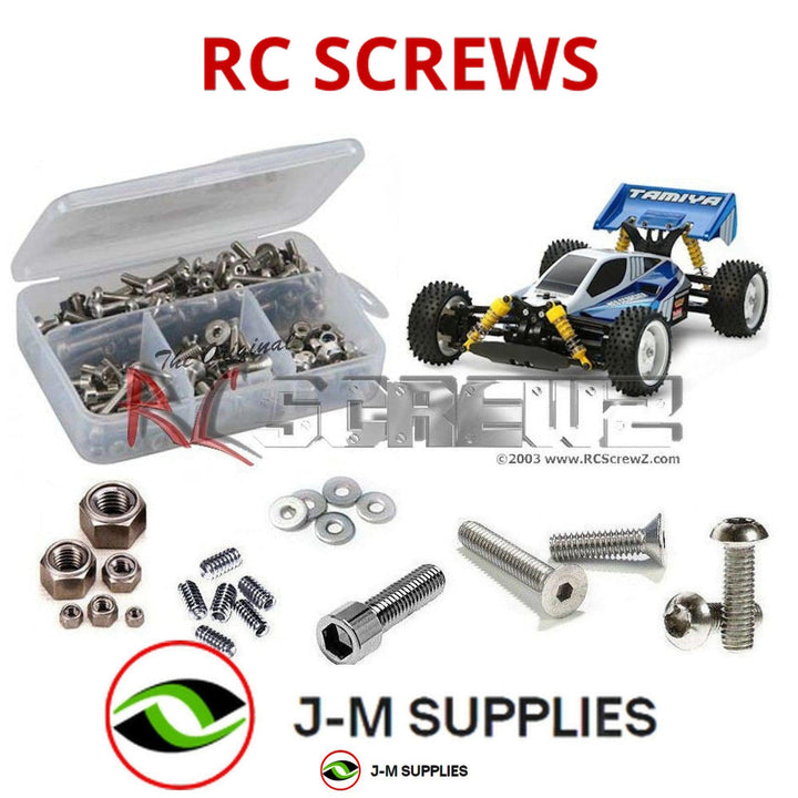Representative image of an RCScrewZ stainless steel screw kit for Tamiya Neo Scorcher TT-02B 1/10 4WD Buggy (58568); exact kit contents vary by RC model.