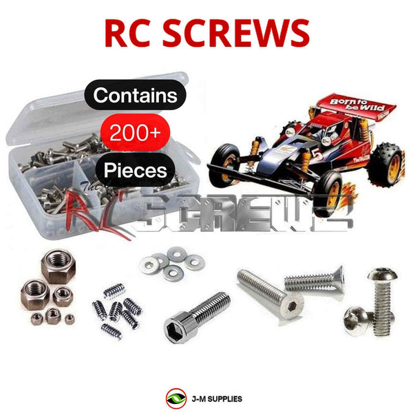 Representative image of an RCScrewZ stainless steel screw kit for Tamiya Falcon 1/10 Electric 2WD Off-Road Buggy (58056); exact kit contents vary by RC model.