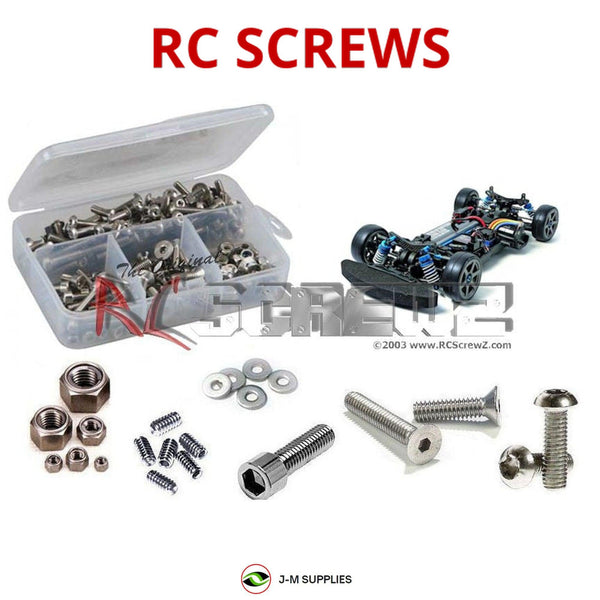 Representative image of an RCScrewZ stainless steel screw kit for Tamiya TB-04 Pro 1/10 Electric 4WD Touring Car (84339); exact kit contents vary by RC model.