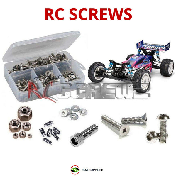 Representative image of an RCScrewZ stainless steel screw kit for Tamiya DF-03MS 1/10 Electric 4WD Off-Road Buggy (84370); exact kit contents vary by RC model.