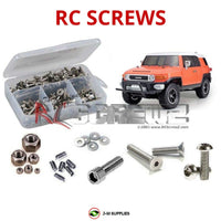 Representative image of an RCScrewZ stainless steel screw kit for Tamiya Toyota FJ Cruiser CC-01 1/10 4WD SUV (58588, 58620); exact kit contents vary by RC model.
