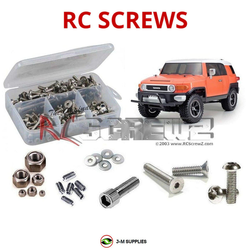 Representative image of an RCScrewZ stainless steel screw kit for Tamiya Toyota FJ Cruiser CC-01 1/10 4WD SUV (58588, 58620); exact kit contents vary by RC model.