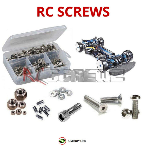 Representative image of an RCScrewZ stainless steel screw kit for Tamiya TB EVO.6 1/10 Electric 4WD Touring Car (84379); exact kit contents vary by RC model.