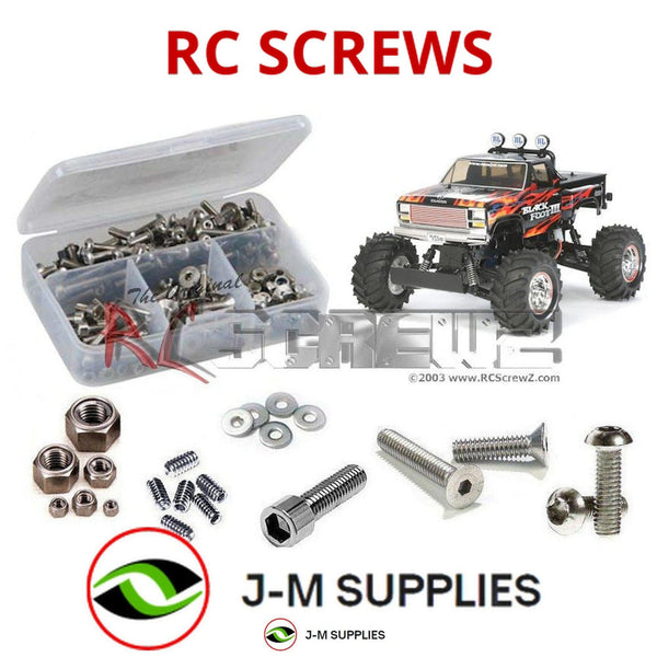 Representative image of an RCScrewZ stainless steel screw kit for Tamiya Blackfoot III 1/10 Electric 2WD Monster Truck (58498); exact kit contents vary by RC model.