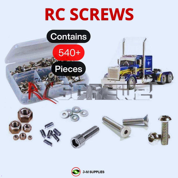Representative image of an RCScrewZ stainless steel screw kit for Tamiya Grand Hauler 1/14 Electric 6x4 Semi Truck (56344, 56343); exact kit contents vary by RC model.