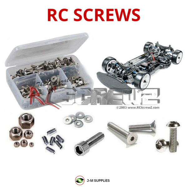 Representative image of an RCScrewZ stainless steel screw kit for Tamiya TB-04R 1/10 Electric 4WD On-Road Touring Car (84412); exact kit contents vary by RC model.