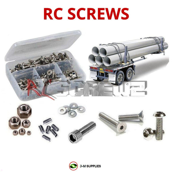 Representative image of an RCScrewZ stainless steel screw kit for Tamiya Pole Trailer 1/14 Truck Trailer (56310); exact kit contents vary by RC model.