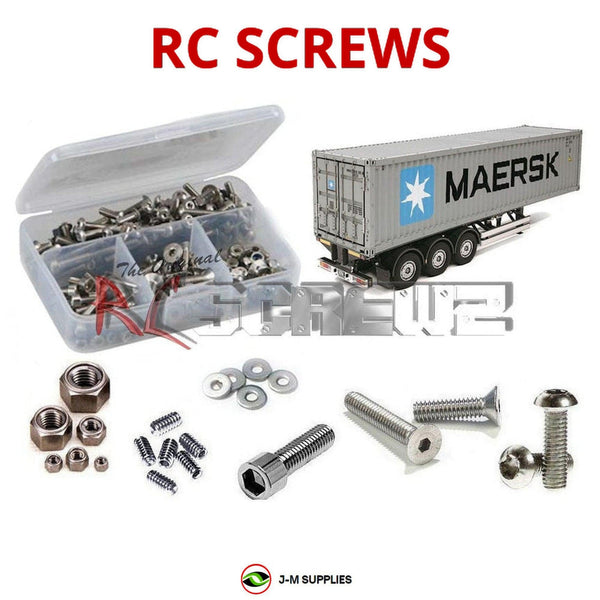 Representative image of an RCScrewZ stainless steel screw kit for Tamiya Maersk 40-Foot 1/14 Truck Trailer (56326); exact kit contents vary by RC model.