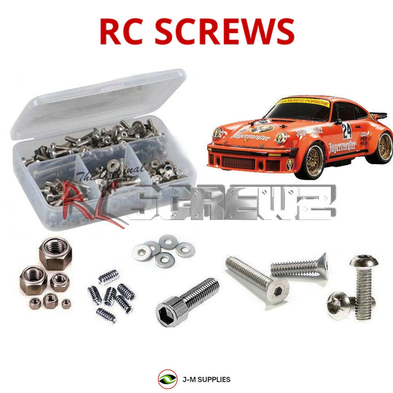 Representative image of an RCScrewZ stainless steel screw kit for Tamiya Porsche 934 RSR TA02SW 1/10 Touring Car (84431); exact kit contents vary by RC model.