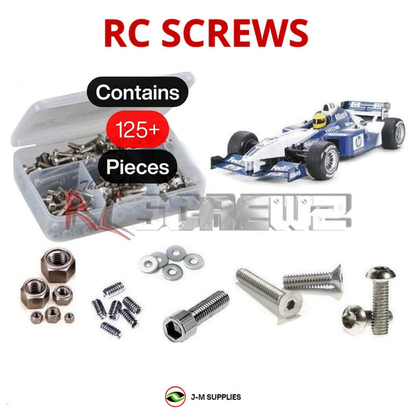 Representative image of an RCScrewZ stainless steel screw kit for Tamiya Williams F1 BMW FW24 F201 1/10 Formula (58303); exact kit contents vary by RC model.