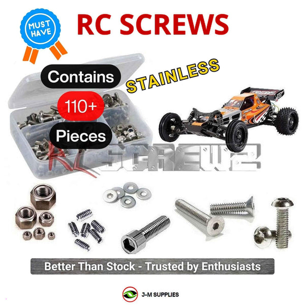Representative image of an RCScrewZ stainless steel screw kit for Tamiya Racing Fighter DT-03 1/10 2WD Buggy (58628); exact kit contents vary by RC model.