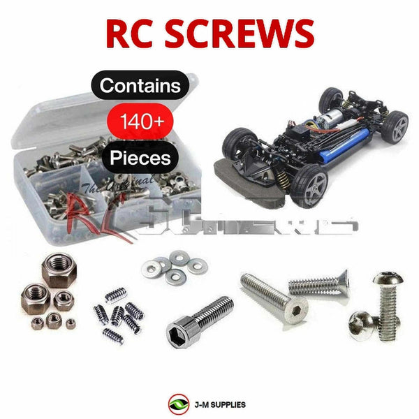 Representative image of an RCScrewZ stainless steel screw kit for Tamiya TT-02 Type-S 1/10 Electric 4WD Touring Car (58600); exact kit contents vary by RC model.