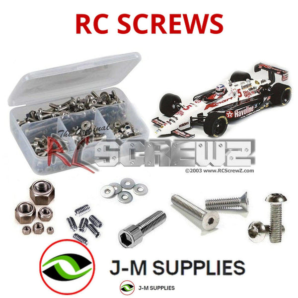 Representative image of an RCScrewZ stainless steel screw kit for Tamiya Lola T93/00 F103 1/10 Electric 2WD F1 Car (58134); exact kit contents vary by RC model.