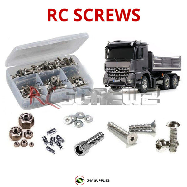 Representative image of an RCScrewZ stainless steel screw kit for Tamiya Arocs 3348 6x4 Tipper 1/14 Electric Truck (56357); exact kit contents vary by RC model.