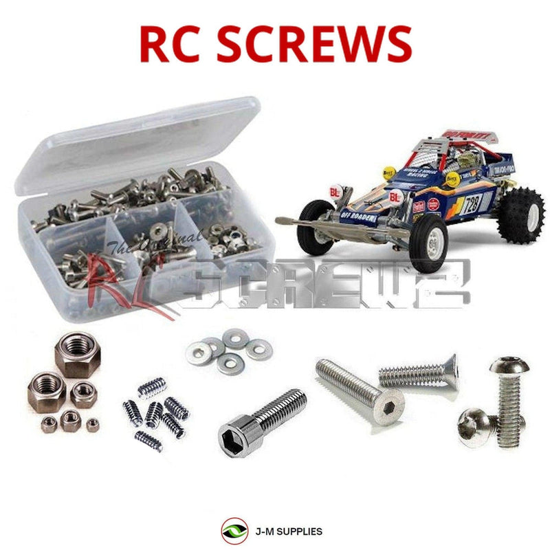 Representative image of an RCScrewZ stainless steel screw kit for Tamiya Fighting Buggy 2014 1/10 Electric 2WD Buggy (47304); exact kit contents vary by RC model.