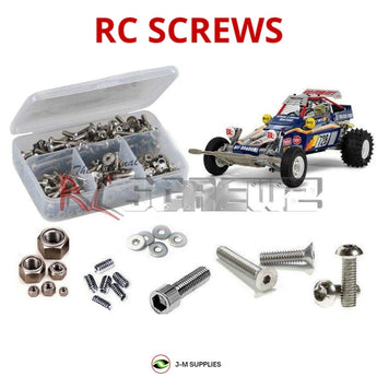 Representative image of an RCScrewZ stainless steel screw kit for Tamiya Fighting Buggy 2014 1/10 Electric 2WD Buggy (47304); exact kit contents vary by RC model.