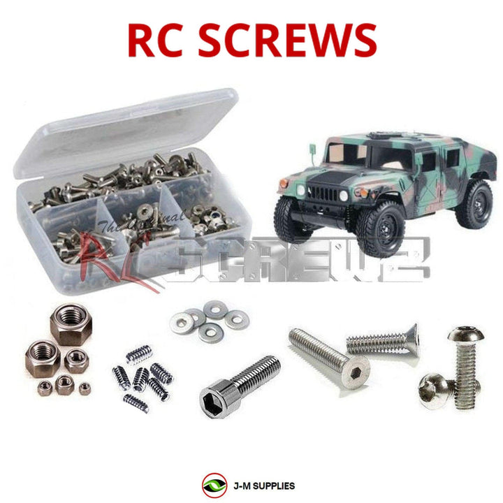 Representative image of an RCScrewZ stainless steel screw kit for Tamiya M1025 Hummer 1/12 Electric 4WD Military Truck (58154); exact kit contents vary by RC model.