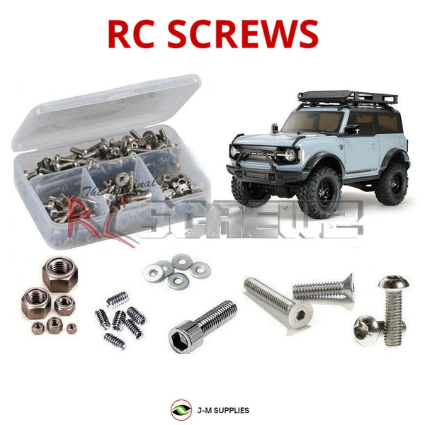 Representative image of an RCScrewZ stainless steel screw kit for Tamiya Ford Bronco CC-02 1/10 Electric 4WD SUV (58705); exact kit contents vary by RC model.