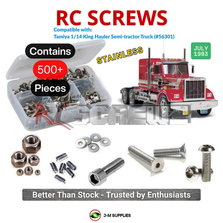 Representative image of an RCScrewZ stainless steel screw kit for Tamiya King Hauler 1/14 Electric 6x4 Truck (56301); exact kit contents vary by RC model.