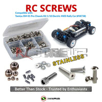 Representative image of an RCScrewZ stainless steel screw kit for Tamiya XM-01 Pro 1/10 Electric 4WD Rally Car (58738); exact kit contents vary by RC model.