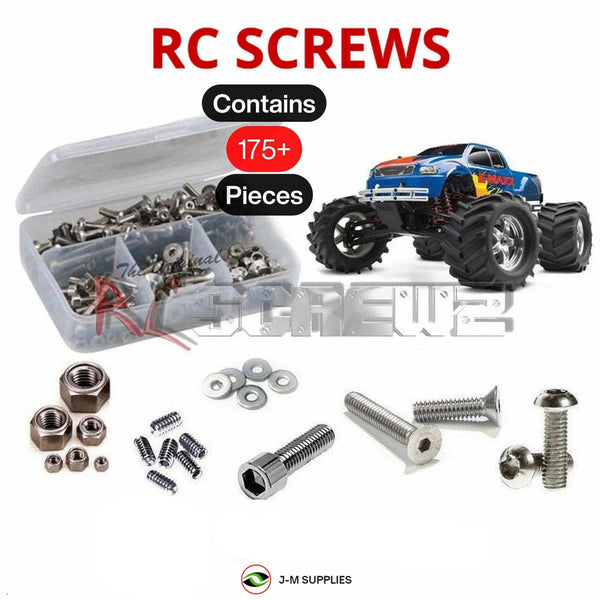 Representative image of an RCScrewZ stainless steel screw kit for Traxxas E-Maxx 1/10 Electric 4WD MT (3903, 3906); exact kit contents vary by RC model.