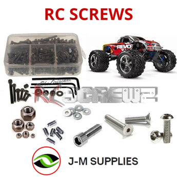 Representative image of an RCScrewZ stainless steel screw kit for Traxxas Revo 2.5 RTR 1/10 Nitro 4WD MT (5310); exact kit contents vary by RC model.