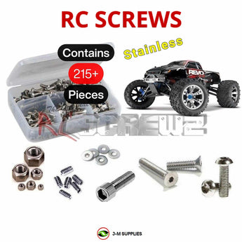 Representative image of an RCScrewZ stainless steel screw kit for Traxxas Revo 3.3 1/10 Nitro 4WD MT (53097, 53097-3); exact kit contents vary by RC model.