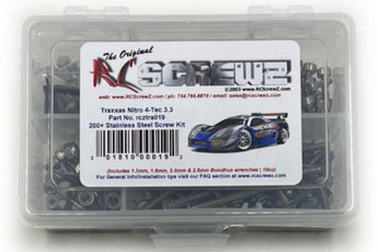 Representative image of an RCScrewZ stainless steel screw kit for Traxxas Nitro 4-Tec 3.3 1/10 Nitro 4WD Touring Car (4809); exact kit contents vary by RC model.