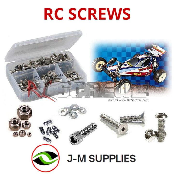 Representative image of an RCScrewZ stainless steel screw kit for Traxxas TCP 1/10 Electric 2WD Off-Road Buggy (2601); exact kit contents vary by RC model.