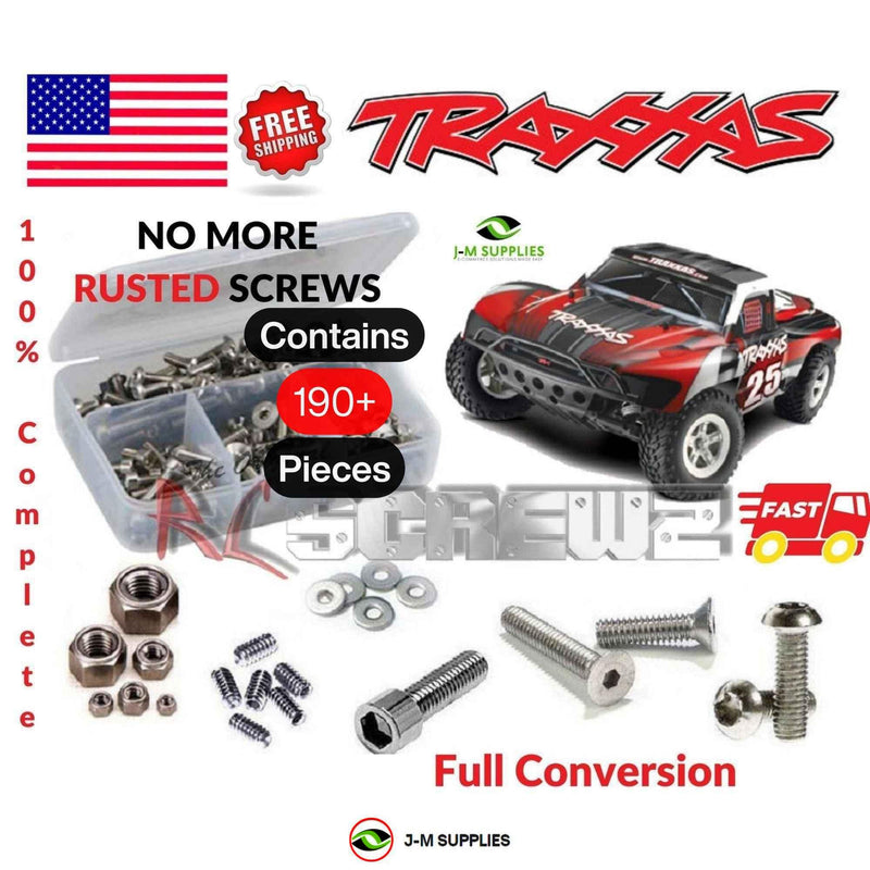 Representative image of an RCScrewZ stainless steel screw kit for Traxxas Slash 2WD 1/10 Electric SCT (58024, 58034); exact kit contents vary by RC model.