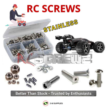 Representative image of an RCScrewZ stainless steel screw kit for Traxxas E-Revo 1/10 Electric 4WD MT (5603, 56085, 56087); exact kit contents vary by RC model.