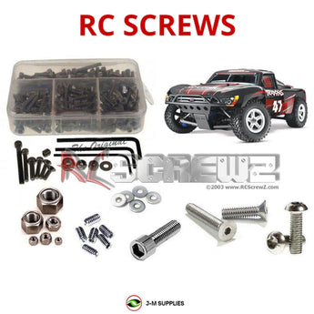 Representative image of an RCScrewZ stainless steel screw kit for Traxxas Slayer C.O.R.R. 1/10 Nitro 4WD SCT (5907, 5908); exact kit contents vary by RC model.