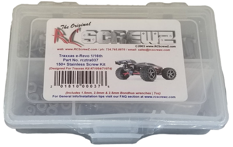RCScrewZ Stainless Steel Screw Kit tra037 for Traxxas 1/16 E-Revo VXL Electric 4WD Mini Monster Truck (71054, 71074) | SET
