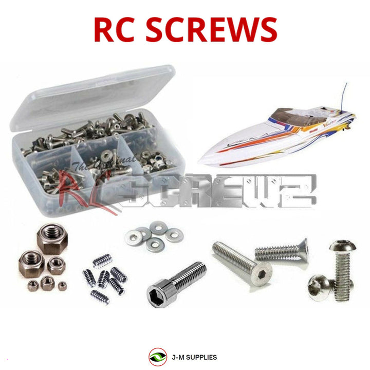 Representative image of an RCScrewZ stainless steel screw kit for Traxxas Villain EX Electric Deep-V Speedboat; exact kit contents vary by RC model.