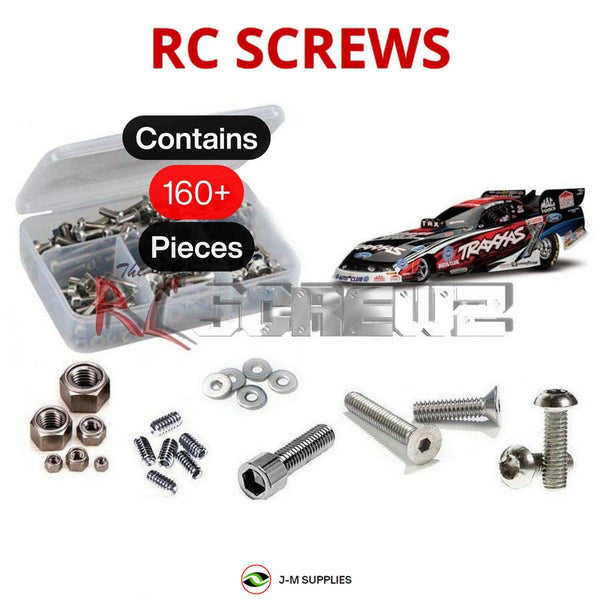 Representative image of an RCScrewZ stainless steel screw kit for Traxxas NHRA Funny Car 1/8 Electric 2WD Drag Car (6907); exact kit contents vary by RC model.