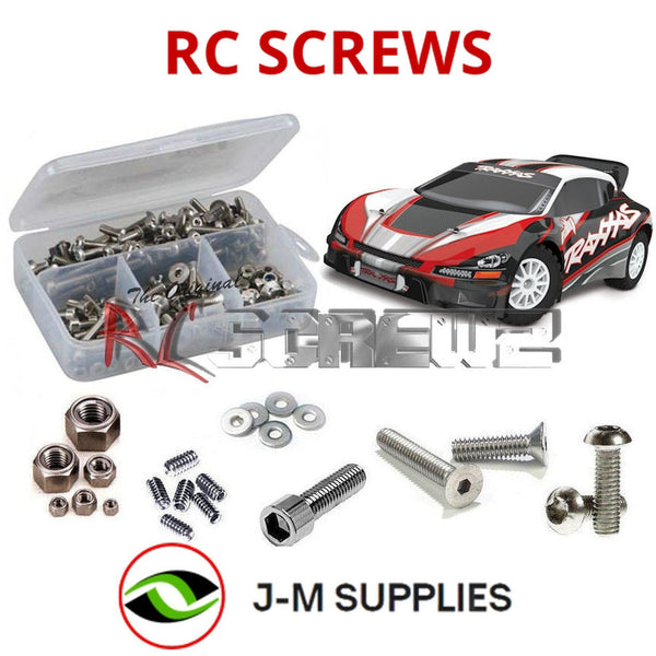 Representative image of an RCScrewZ stainless steel screw kit for Traxxas Rally Racer 1/10 Electric 4WD Rally Car (7407); exact kit contents vary by RC model.