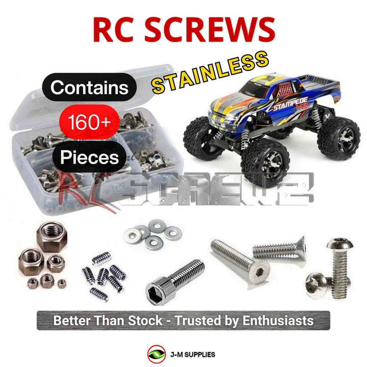 Representative image of an RCScrewZ stainless steel screw kit for Traxxas Stampede VXL TSM 1/10 Electric 2WD MT (36076-3); exact kit contents vary by RC model.