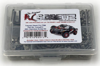 Representative image of an RCScrewZ stainless steel screw kit for Traxxas Slayer Pro 4X4 TSM 1/10 Nitro 4WD SCT (59076-3); exact kit contents vary by RC model.