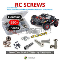 Representative image of an RCScrewZ stainless steel screw kit for Traxxas Slayer Pro 4X4 TSM 1/10 Nitro 4WD SCT (59076-3); exact kit contents vary by RC model.