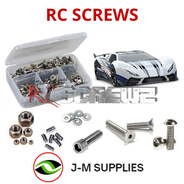 Representative image of an RCScrewZ stainless steel screw kit for Traxxas XO-1 TSM Edition 1/7 Electric AWD Supercar (6407, 64077); exact kit contents vary by RC model.