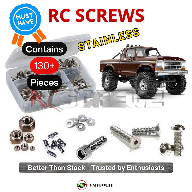 Representative image of an RCScrewZ stainless steel screw kit for Traxxas TRX-4M F-150 High Trail 1/18 Crawler (97044-1); exact kit contents vary by RC model.