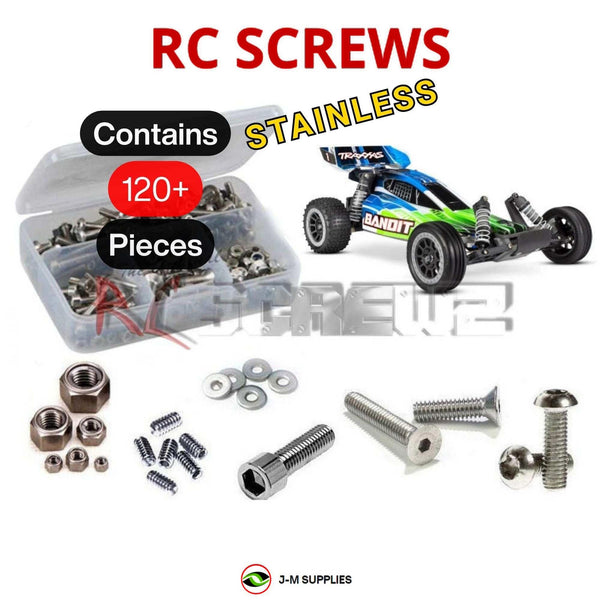 Representative image of an RCScrewZ stainless steel screw kit for Traxxas Bandit XL-5 HD 1/10 2WD Buggy (24254-8); exact kit contents vary by RC model.