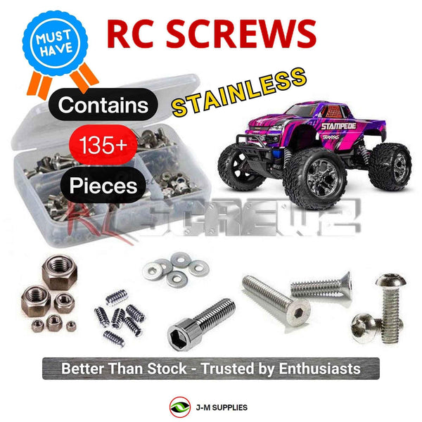 Representative image of an RCScrewZ stainless steel screw kit for Traxxas Stampede XL-5 HD 1/10 2WD MT (36254-8); exact kit contents vary by RC model.
