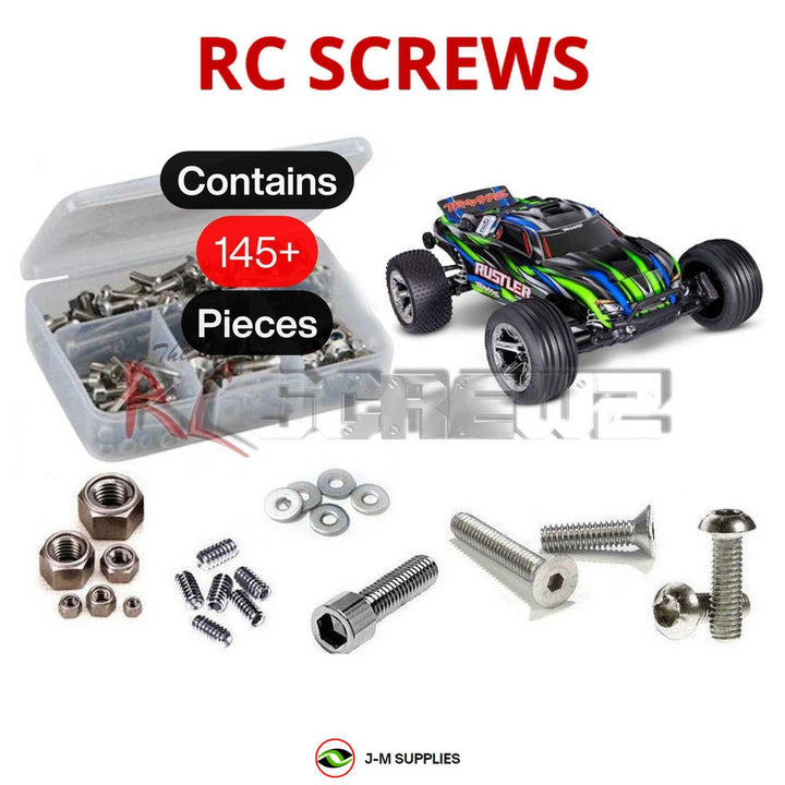 Representative image of an RCScrewZ stainless steel screw kit for Traxxas Rustler BL-2S HD 1/10 2WD Stadium Truck (37354-4); exact kit contents vary by RC model.