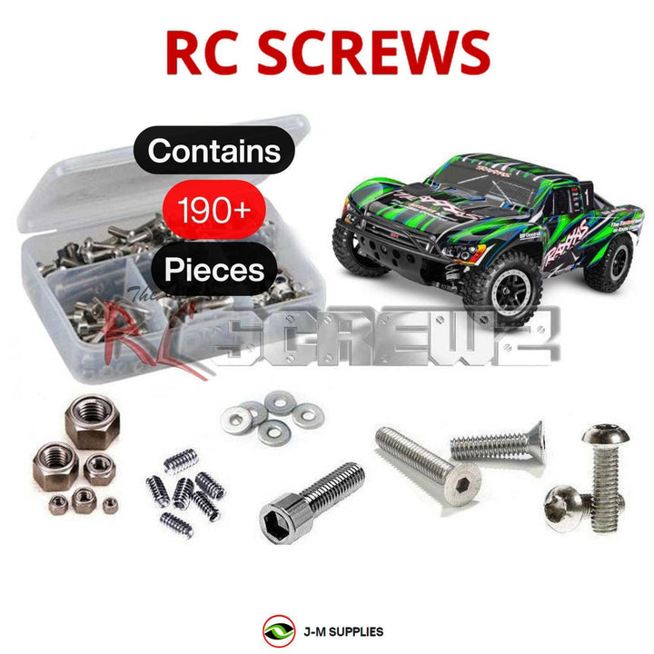 Representative image of an RCScrewZ stainless steel screw kit for Traxxas Slash 4X4 VXL-3S 1/10 SCT (68386-4); exact kit contents vary by RC model.