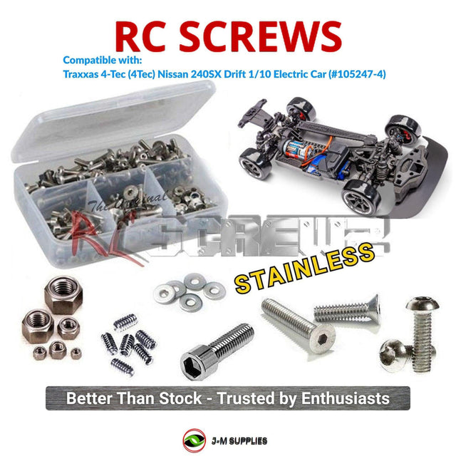 RCScrewZ Stainless Steel Screw Kit tra157 for Traxxas 4-Tec Drift Nissan 240SX 1/10 Electric RWD Drift Car (105247-4) | SET
