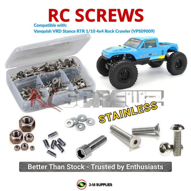 Representative image of an RCScrewZ stainless steel screw kit for Vanquish VRD Stance RTR 1/10 Comp Crawler (VPS09009); exact kit contents vary by RC model.