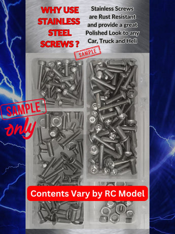 Representative image of an RCScrewZ stainless steel screw kit for WIRC Racing SBX.1e 1/8 4WD Electric Buggy; exact kit contents vary by RC model.