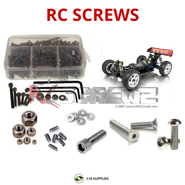 Representative image of an RCScrewZ stainless steel screw kit for Team XRAY 808e 1/8th #350150; exact kit contents vary by RC model.